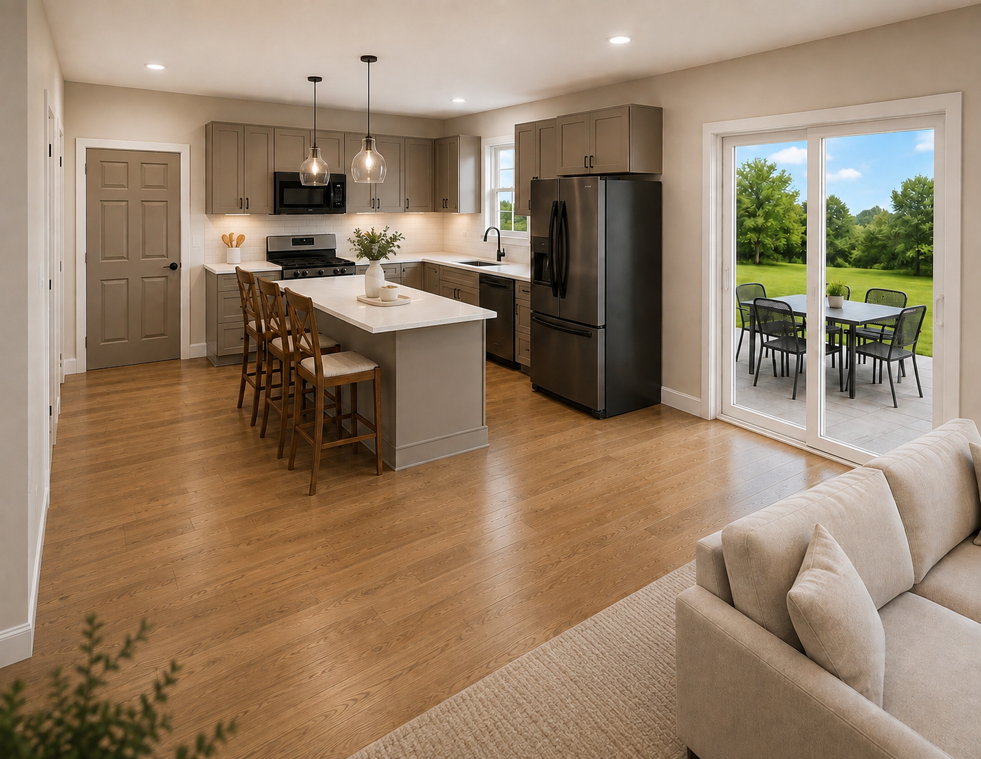 Gourmet kitchen with white cabinetry and large island